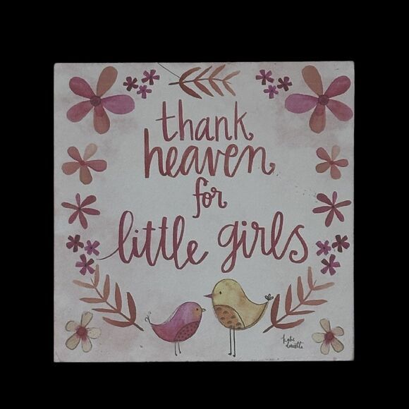 Thank Heaven for Little Girls Box Sign Pink White Birds Polka Dots - Picture 3 of 4